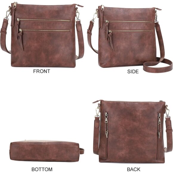 Women Large Concealed Carry Purse Vegan Leather Brown Multi-Pocket Crossbody Sty - Picture 3 of 6